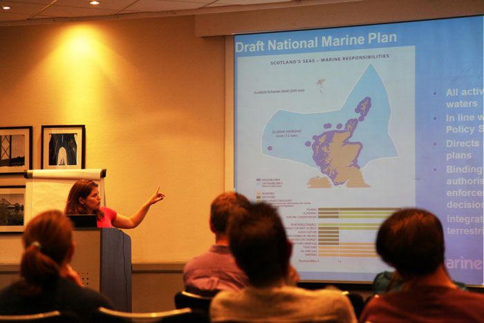 Marine Scotland officials deliver a presentation for the Planning Scotland's Seas consultation 19th august 2013