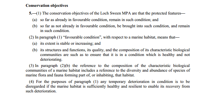 Conservation objectives of MPA Designation Order