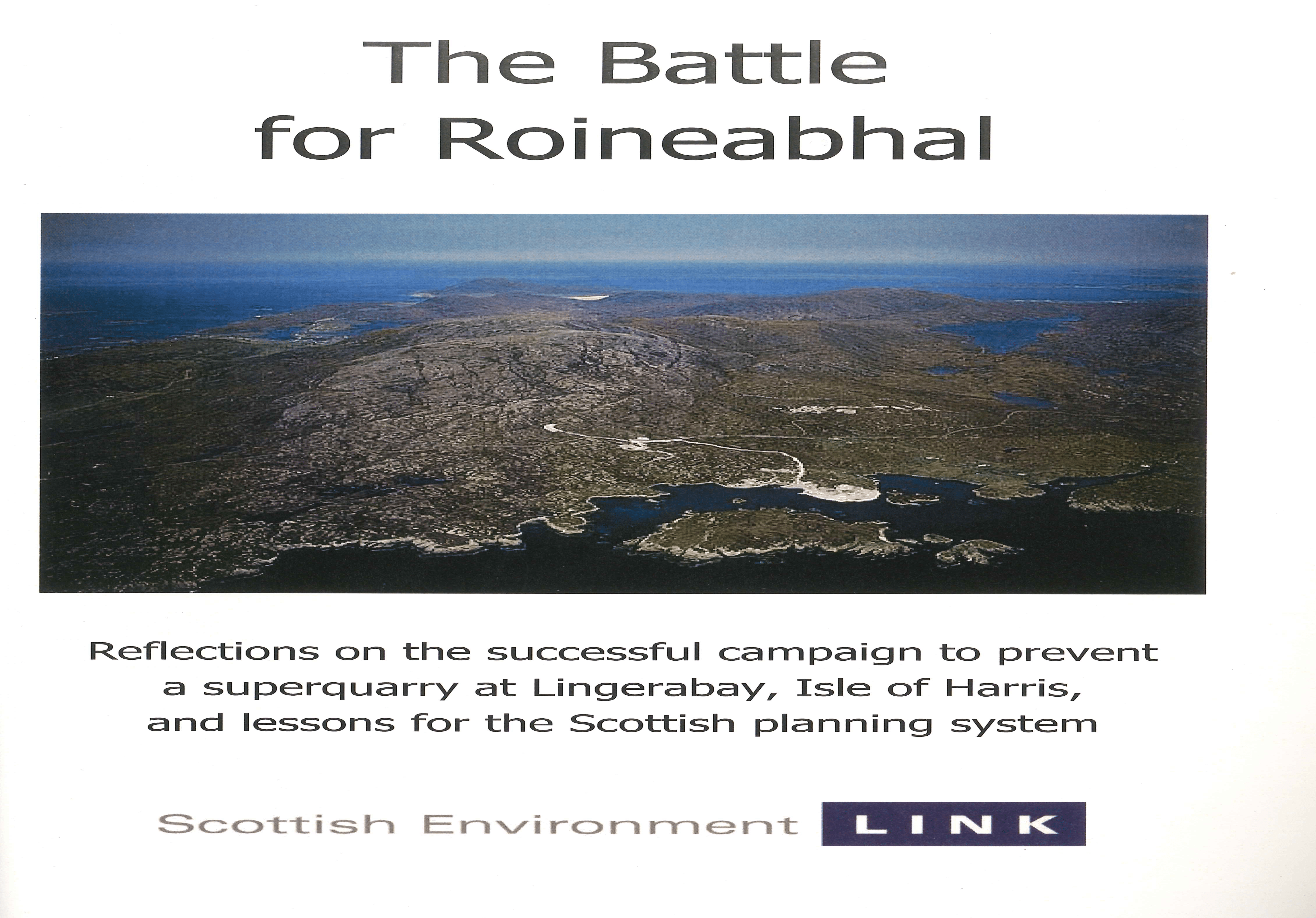 A cover of a document about Roineabhal and the protective measures needed.