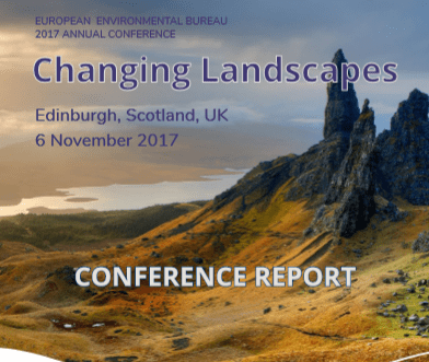 The front cover of a conference report, pictured is a mountain in Skye