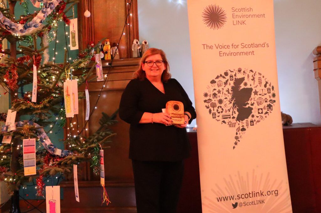 Image of Jackie Dunbar MSP with the MSP Nature Champion of the Year 2023 Award